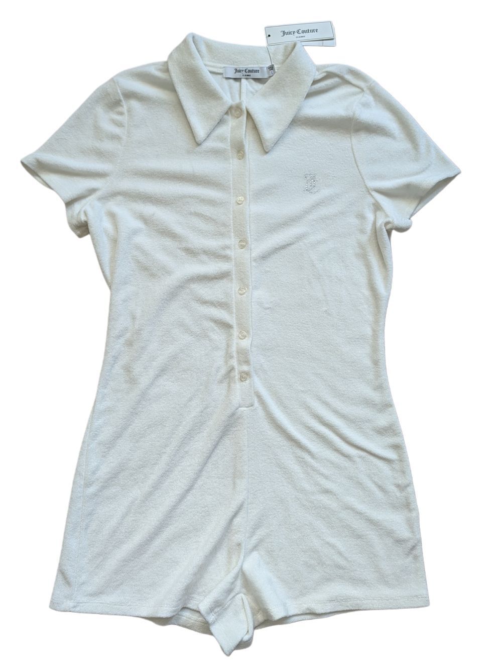 Juicy Couture UO Womens Ivory White Terry Collared Polo Romper NWT Size Large